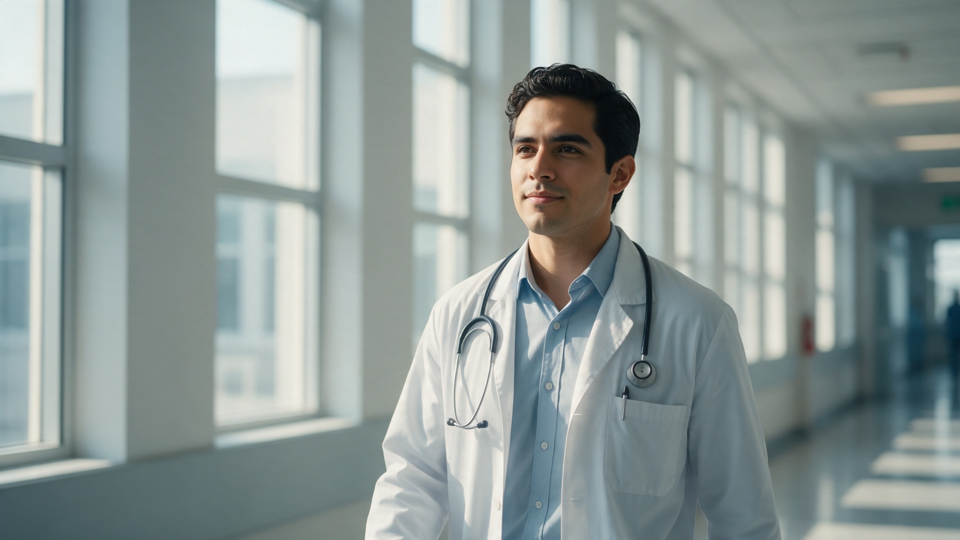 Médico caminando por el pasillo de un hospital