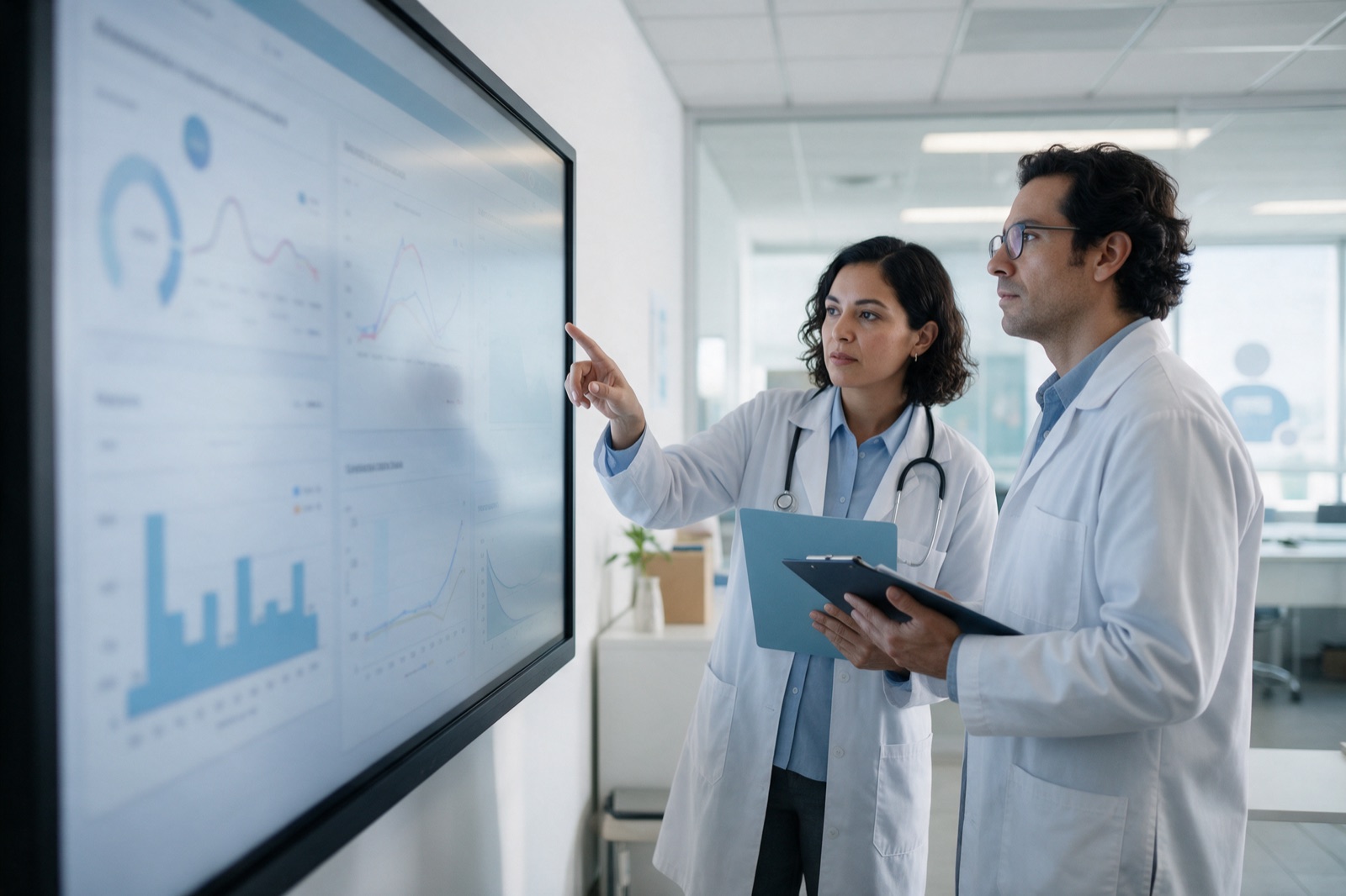 Investigadores revisando indicadores de salud en pantalla